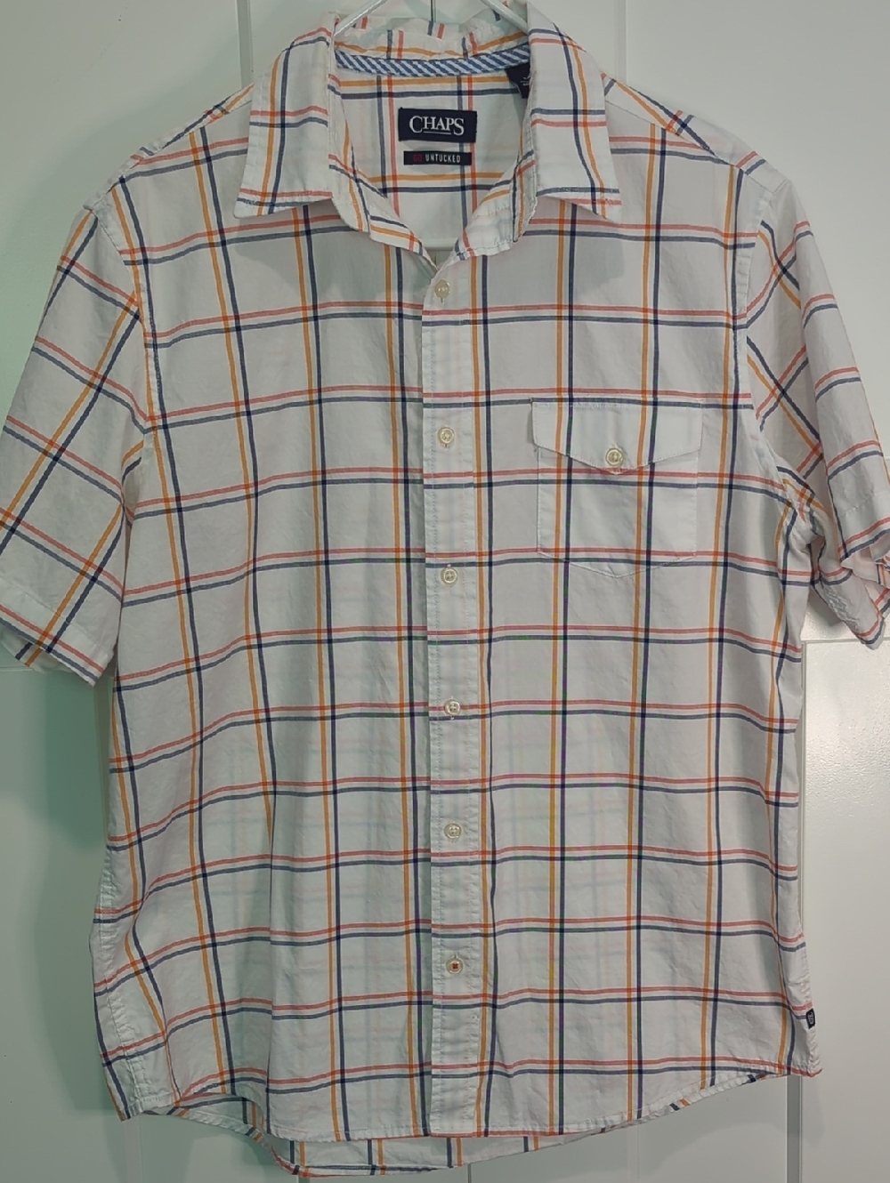 Chaps Men's White Plaid Short-Sleeve Button-Up Shirt Size L